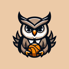 Owl mascot cartoon design for predator nocturnal bird logo template, cute forest animal illustration, bigeyes character badge, flat wings vector emblem, modern creative expressive wildlife art

