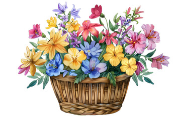 Obraz premium Colorful flowers in a wicker basket