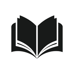 Simple black and white illustration depicting an open book symbol of knowledge and learning