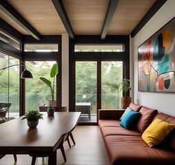 minimalist open plan living area featuring a chic 
