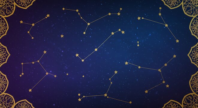 Star Constellations and Ornament on Blue Gradient