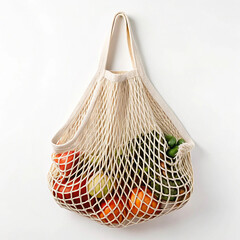 Fototapeta premium Cotton mesh shopping bag with long handles