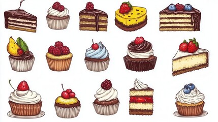 Illustration of birthday cake clipart with pieces of well dressed cakes