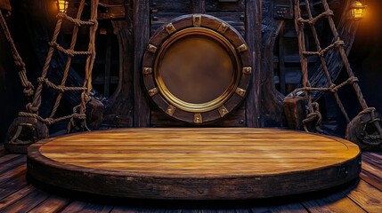 Unique cylindrical podium with immersive sci-fi background.