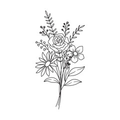 Wildflower bouquet vector. Flower bouquet. Hand drawn flower, wild plant, botanical vector illustration	