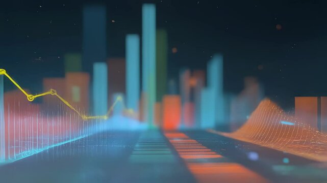 An AI auditors virtual workspace where holographic representations of graphs and charts float in the air showcasing intricate analytics as the AI sifts through rows of financial figures.