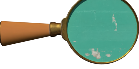 Magnifying tool with aged handle, teal center, cut out transparent