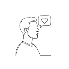 Man in profile with heart symbol in speech bubble illustration  