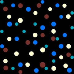 Modern minimalistic design Simple style abstract geometric polka dot pattern Small colorful circles, polka dots, confetti on a black background