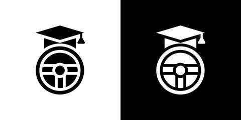 Driving school icon in solid flat trendy design style.