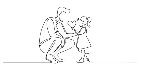 one continuous line drawing of father playing with daughter.one line drawing of holiday.child care,family time