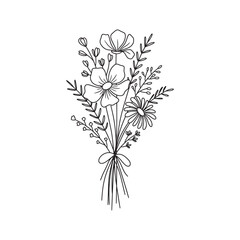 Wildflower bouquet vector. Flower bouquet. Hand drawn flower, wild plant, botanical vector illustration	