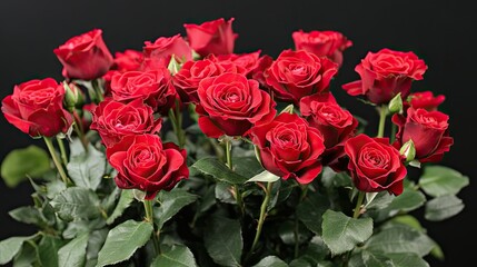 Obraz premium Richly colored fresh red roses with a smooth black background, highlighting their natural beauty