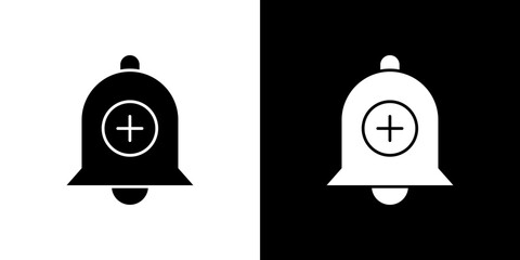 Cowbell circle plus icon in solid flat trendy design style.