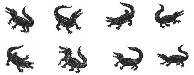 Set of crocodile silhouette. vector. editable