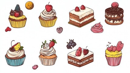Illustration of birthday cake clipart with pieces of well dressed cakes