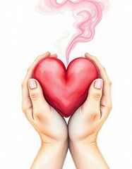 Gentle hands cradling a smoke free heart painted in soft pastel watercolors a serene and hopeful artwork depicting peace and wellbeing
