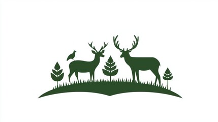 Fototapeta premium Deer Silhouette Nature Scene, Eco Logo