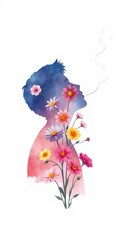 Obraz premium Watercolor Silhouette of a Person with Colorful Flowers Growing Inside