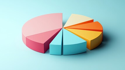 Obraz premium Data-centric D pie diagram with bold color wedges casting realistic shadows on matte base