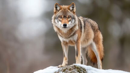 Fototapeta premium Majestic Lone Wolf in Winter Wonderland