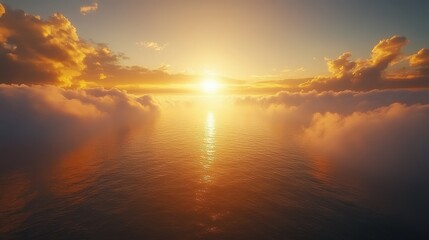 Obraz premium Golden Sunset Over a Sea of Clouds Aerial View