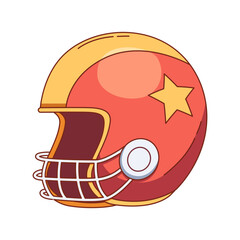  illustration of a red protective helmet designed for rugby or American football, featuring a sturdy shell and face guard to ensure player safety during games.