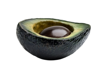 Sliced ripe avocado with seed center, nutritious food, cut out transparent