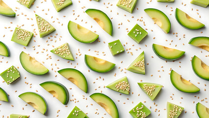 Hawaiian salad Fresh avocado slices and cubes with sesame seeds scattered white background create vibrant Hawaiian salad