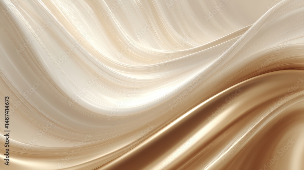 Poster soft and serene flowing waves of light beige and cream fabric with smooth movement and gentle curves