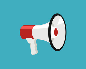 Megaphone isolated on blue background. Vector cartoon flat illustration. Loudspeaker icon.  