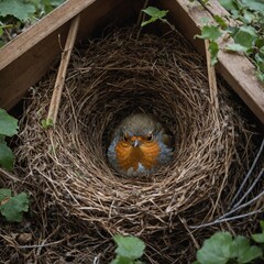 A robin nest in shed