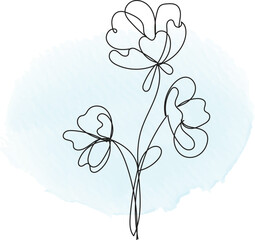 Elegant Single Line Flower Drawing on Watercolor Background
