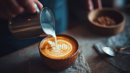 Mastering latte art techniques espresso and coffee bean mastery in a cozy  setting for barista enthusiasts