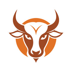 Stylized illustration of a bull head in brown and orange color scheme on white background