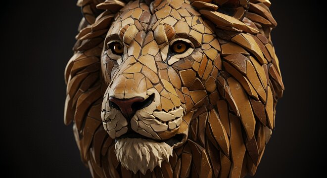Lion Mosaic Head Art