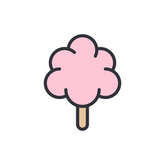 Stylized Cotton Candy Icon On A Stick With Pink Fluffy Appearance