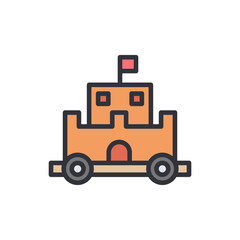 Playful Rolling Fortress Cute Cartoon Sandcastle On Wheels Illustration