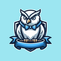 Owl mascot cartoon character vector illustration for cute animal logo, predator bird fantasy art, modern wildlife symbol, hunting magic education, adorable clipart design, isolated wings creative icon
