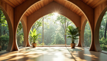 Wooden Pavilion With Lush Green View