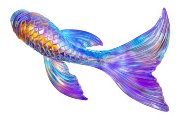 Iridescent scaled mermaid tail, fin closeup, fantasy ocean, cut out transparent