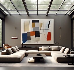 modern layout with abstract art soft seating 