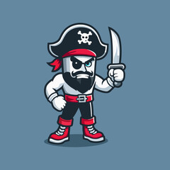 Pirate mascot vector art cartoon illustration for captain character costume adventure treasure sea ship sword skull badge funny sailor man legend hero expression scary animated style