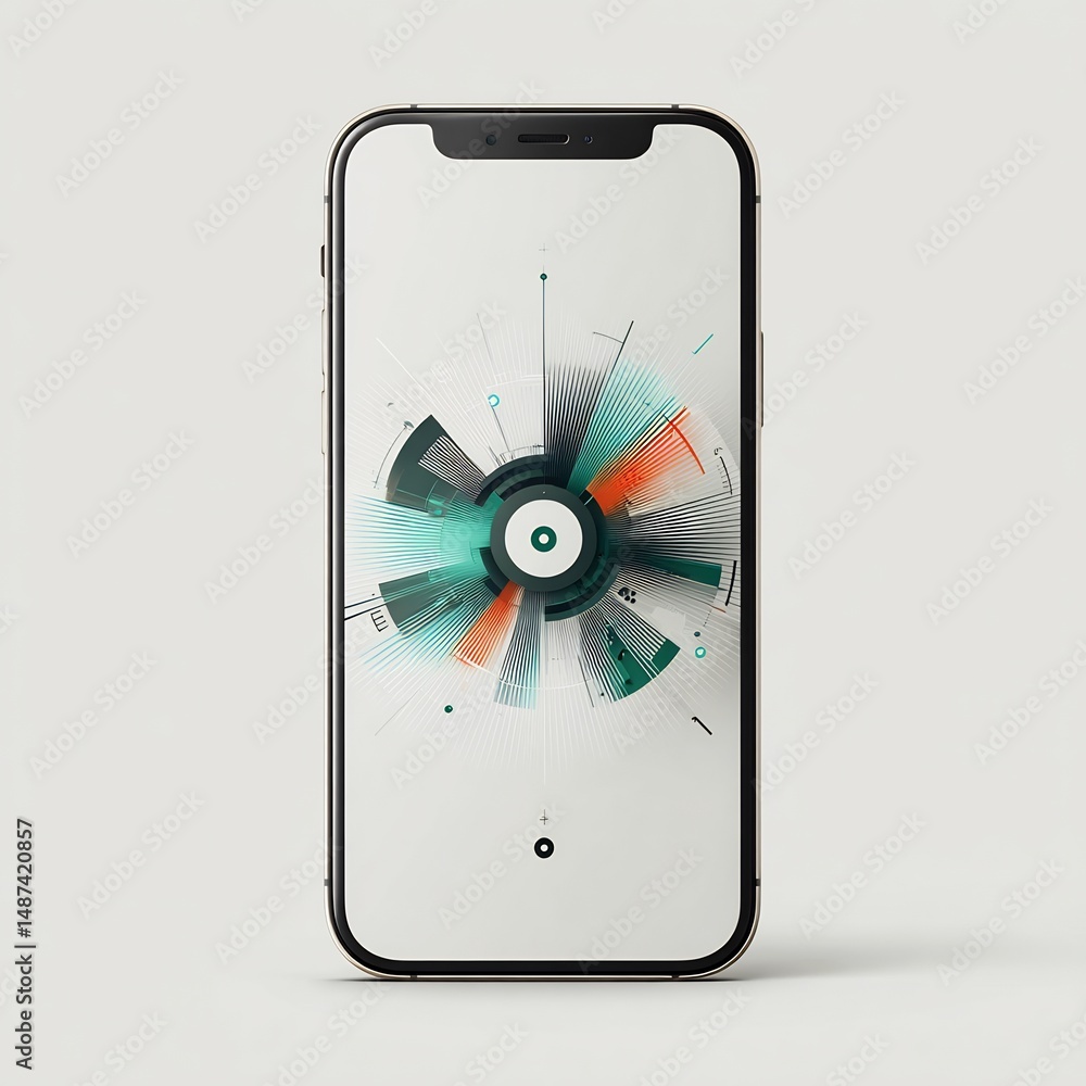 Aufkleber Modern smartphone displaying a dynamic circular data visualization graphic design