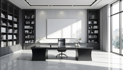 Fototapeta premium Modern office interior design corporate space digital content minimalist environment wide-angle view professional concept