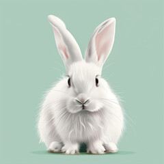 Obraz premium White fluffy rabbit in realistic style on mint green background