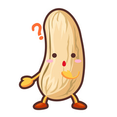 不思議そうな顔をしたかわいいカシューナッツのキャラクター