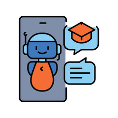 interactive chatbots learning color line icon for digital and print projects.