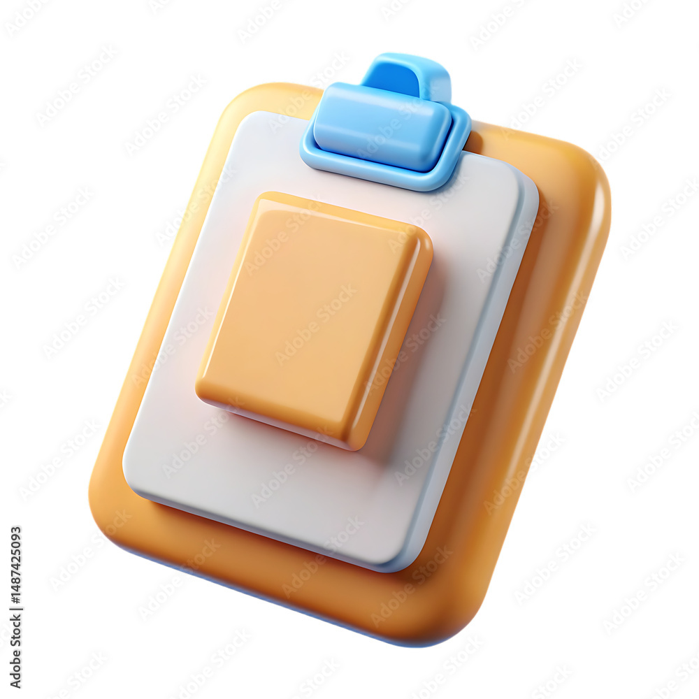 Poster three-dimensional rendering of a clipboard with document and a blue clip isolated on transparent bac