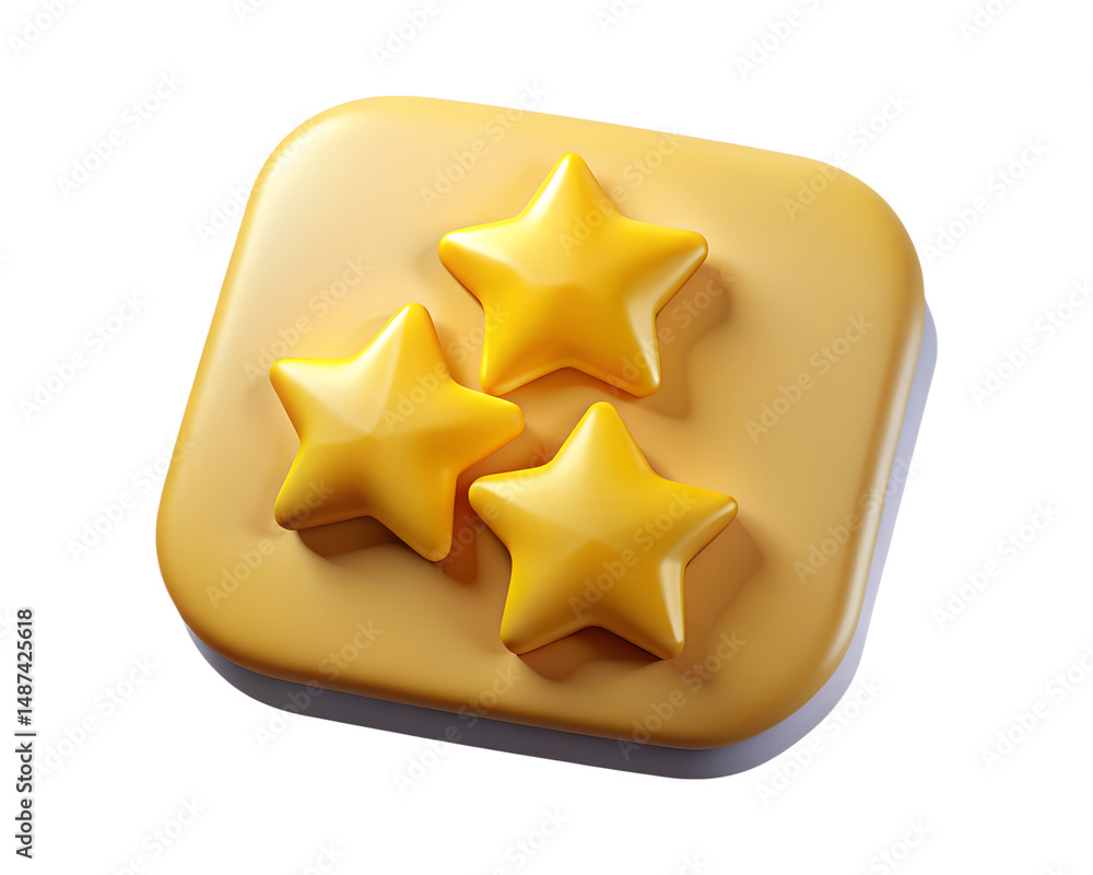 Poster three golden stars on rounded square shape high quality 3d rendering on transparent background